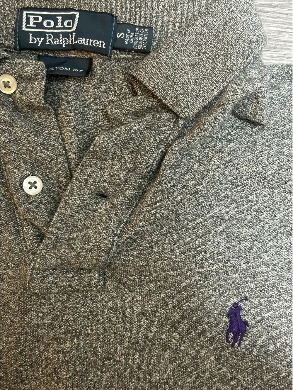 Polo Ralph Lauren Slim Fit Polo Mens S Gray Purple Pony Logo